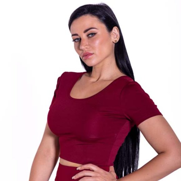 Criss Cross Back Burgundy Crop Top - Picture 3 of 5